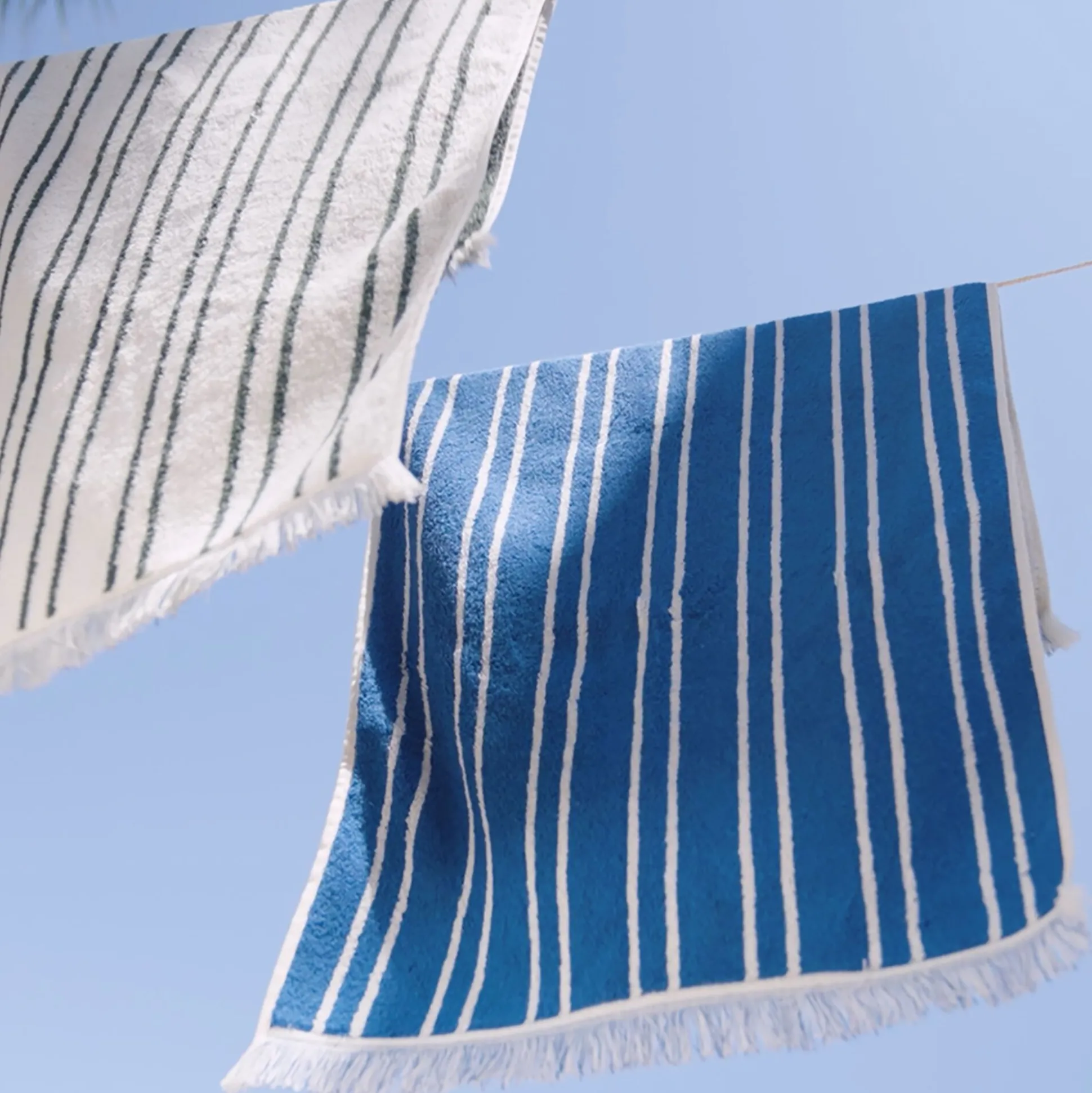 Drap de bain en coton à rayures 100x150cm - bleu