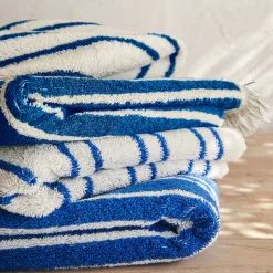 Drap de bain en coton à rayures 100x150cm - bleu