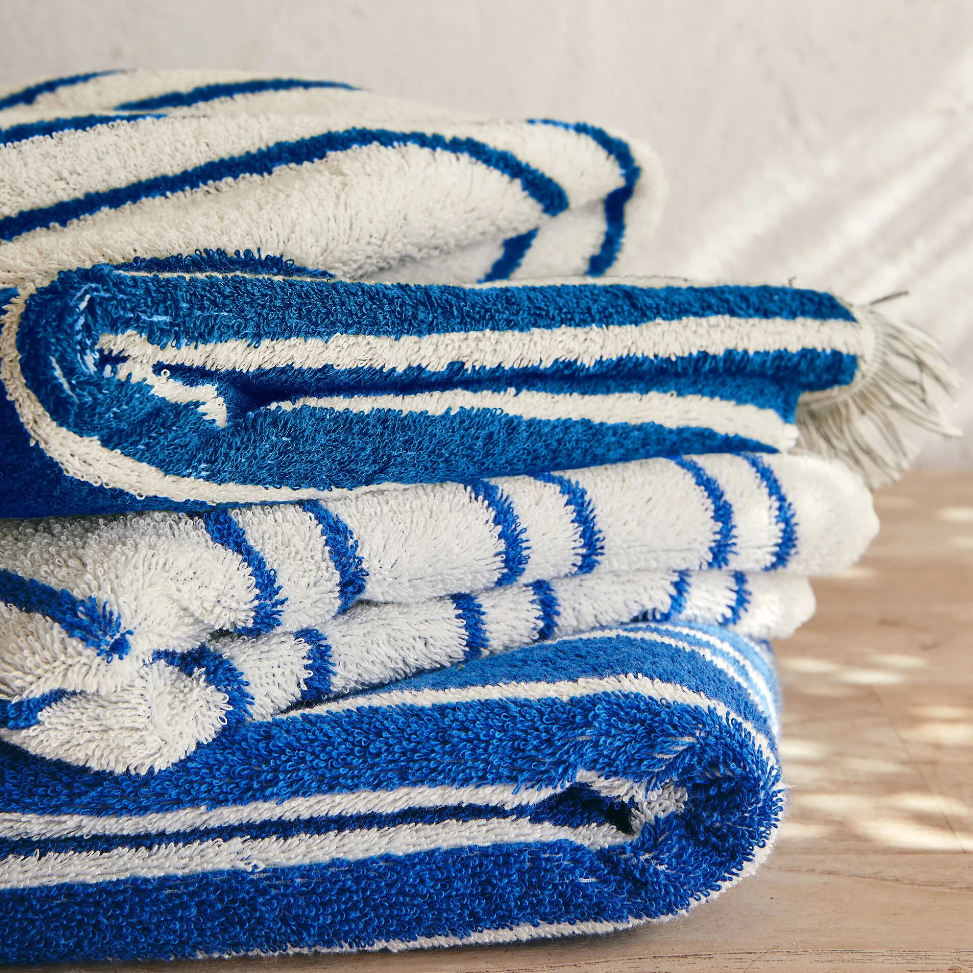 Drap de bain en coton à rayures 100x150cm - bleu