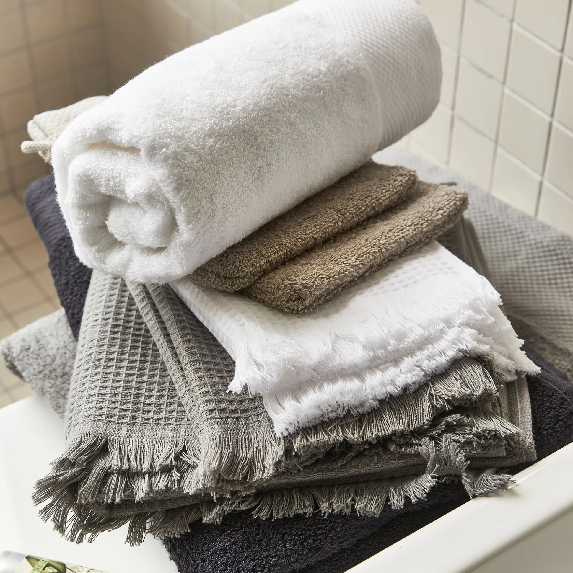 Drap de bain en coton peigné - blanc optique 100x150cm