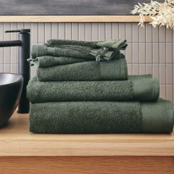 Drap de bain en coton peigné - vert cèdre 100x150cm
