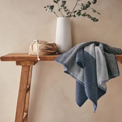 Drap de douche bouclette jacquard en coton - bleu 70x140cm