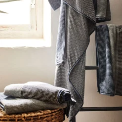 Drap de douche bouclette jacquard en coton - bleu 70x140cm