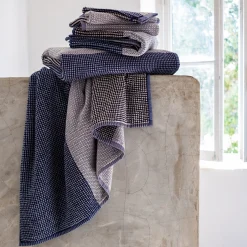 Drap de douche bouclette jacquard en coton - bleu 70x140cm