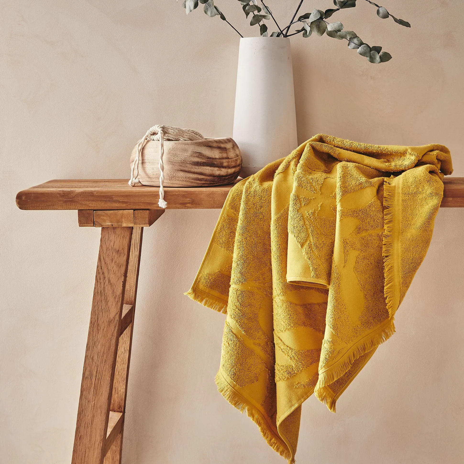 Drap de douche en coton - jaune argan 70x140cm