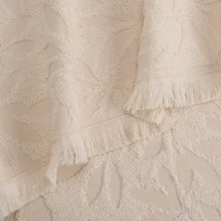 Drap de douche en coton motif floral 70x140cm - blanc écru