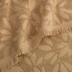 Drap de douche en coton motif floral 70x140cm - beige sable