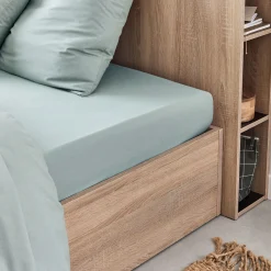 Drap housse en coton 140x200cm B30cm - bleu calaluna