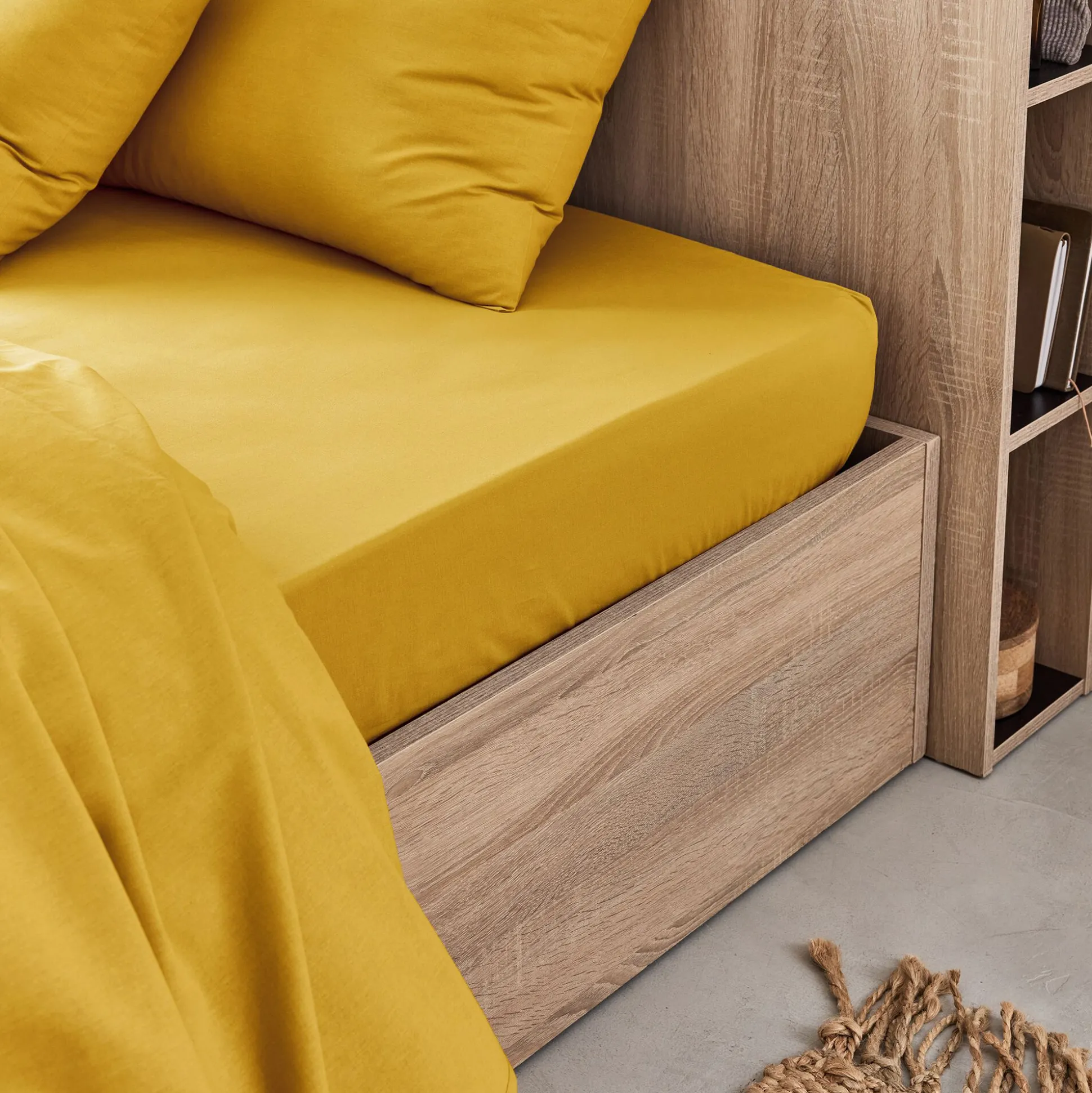 Drap housse en coton 140x200cm B25cm - jaune genet