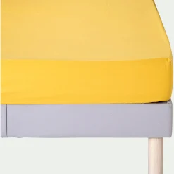 Drap housse en coton 140x200cm B25cm - jaune genet