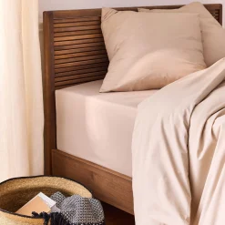 Drap housse en coton 140x200cm B40cm - beige alpilles