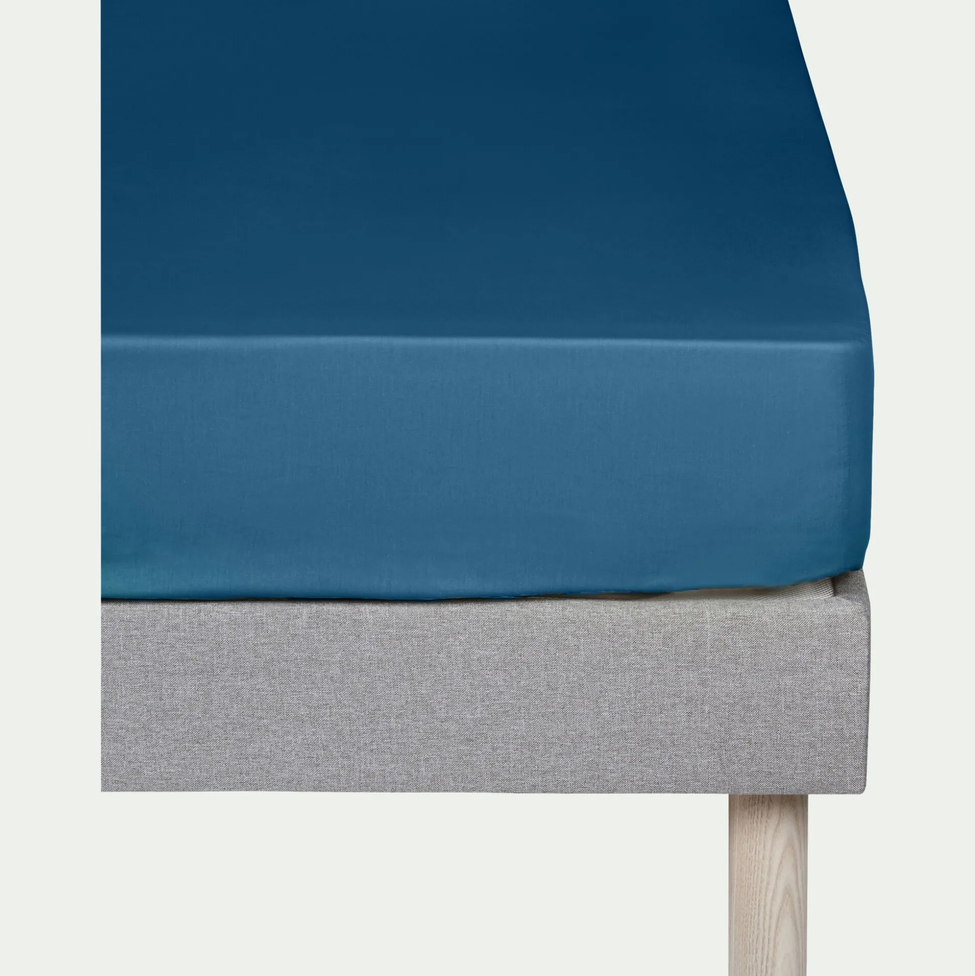 Drap housse en coton 160x200cm B25cm - bleu figuerolles