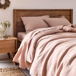 Drap housse en lin lavé 140x200cm B28cm - rose rosa