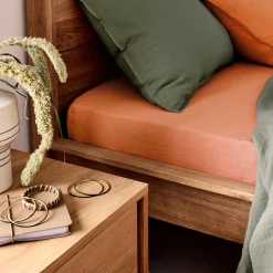 Drap housse en lin lavé 140x200cm B28cm - marron rustrel