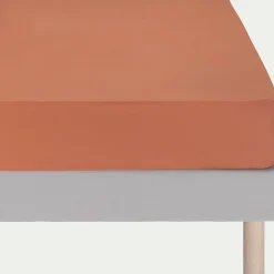 Drap housse en percale de coton 140x200cm B30cm - brun rustrel