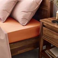 Drap housse en percale de coton 140x200cm B30cm - brun rustrel