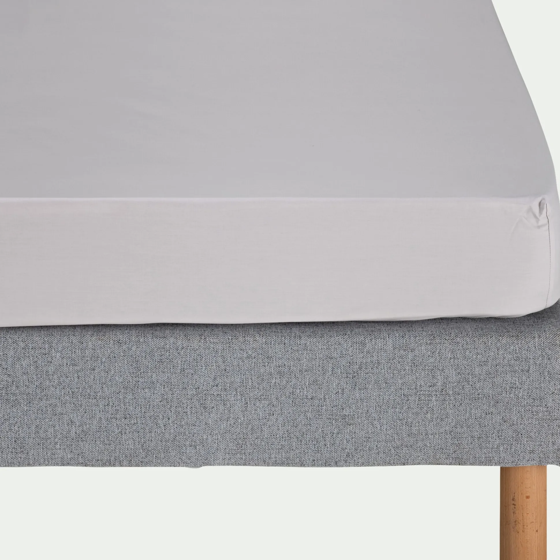 Drap housse en percale de coton 140x200cm B30cm - gris perle