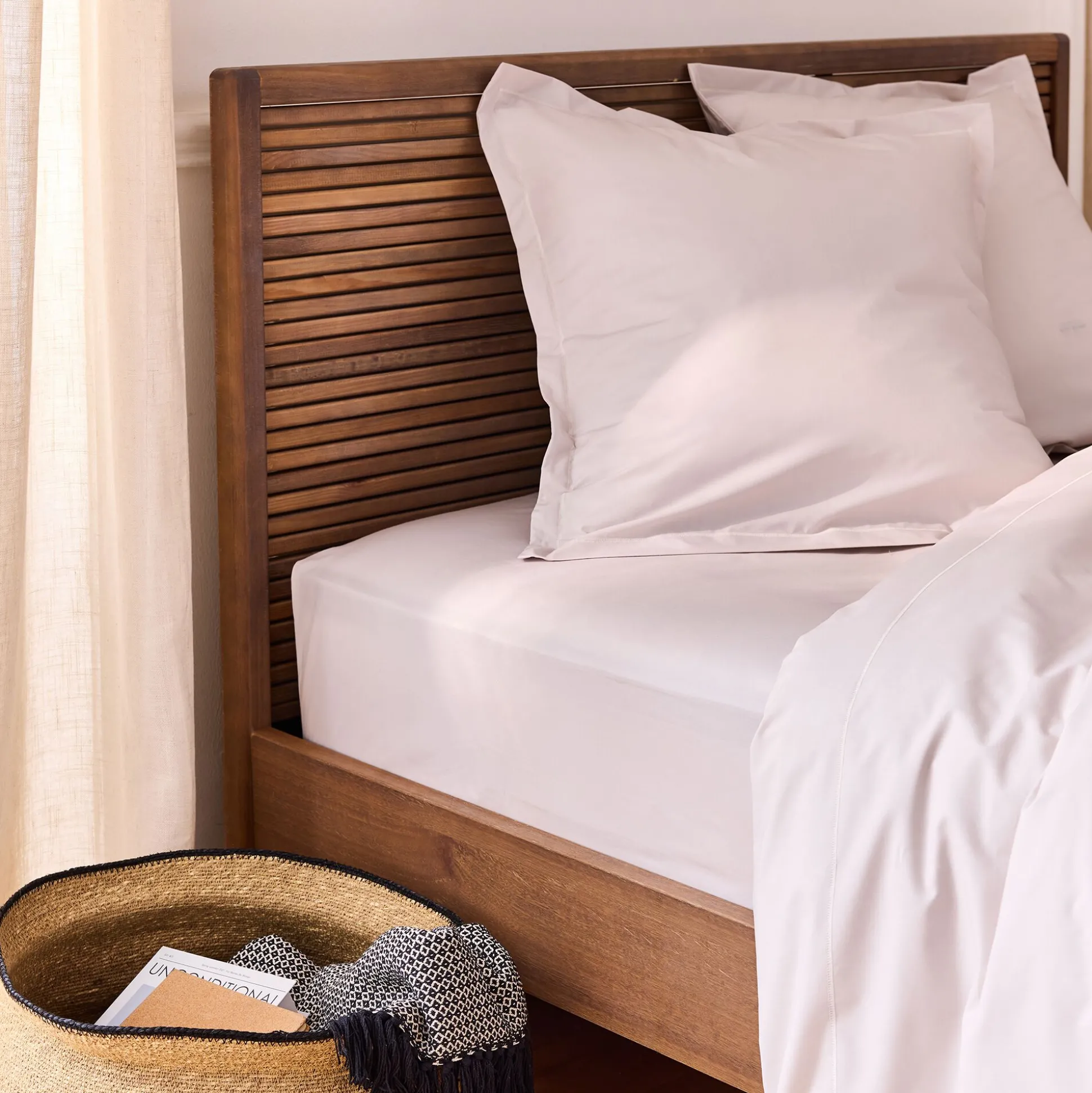 Drap housse en percale de coton 140x200cm B30cm - gris perle