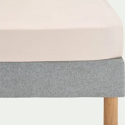 Drap housse en satin lavé 160x200cm B30cm - rose pétale