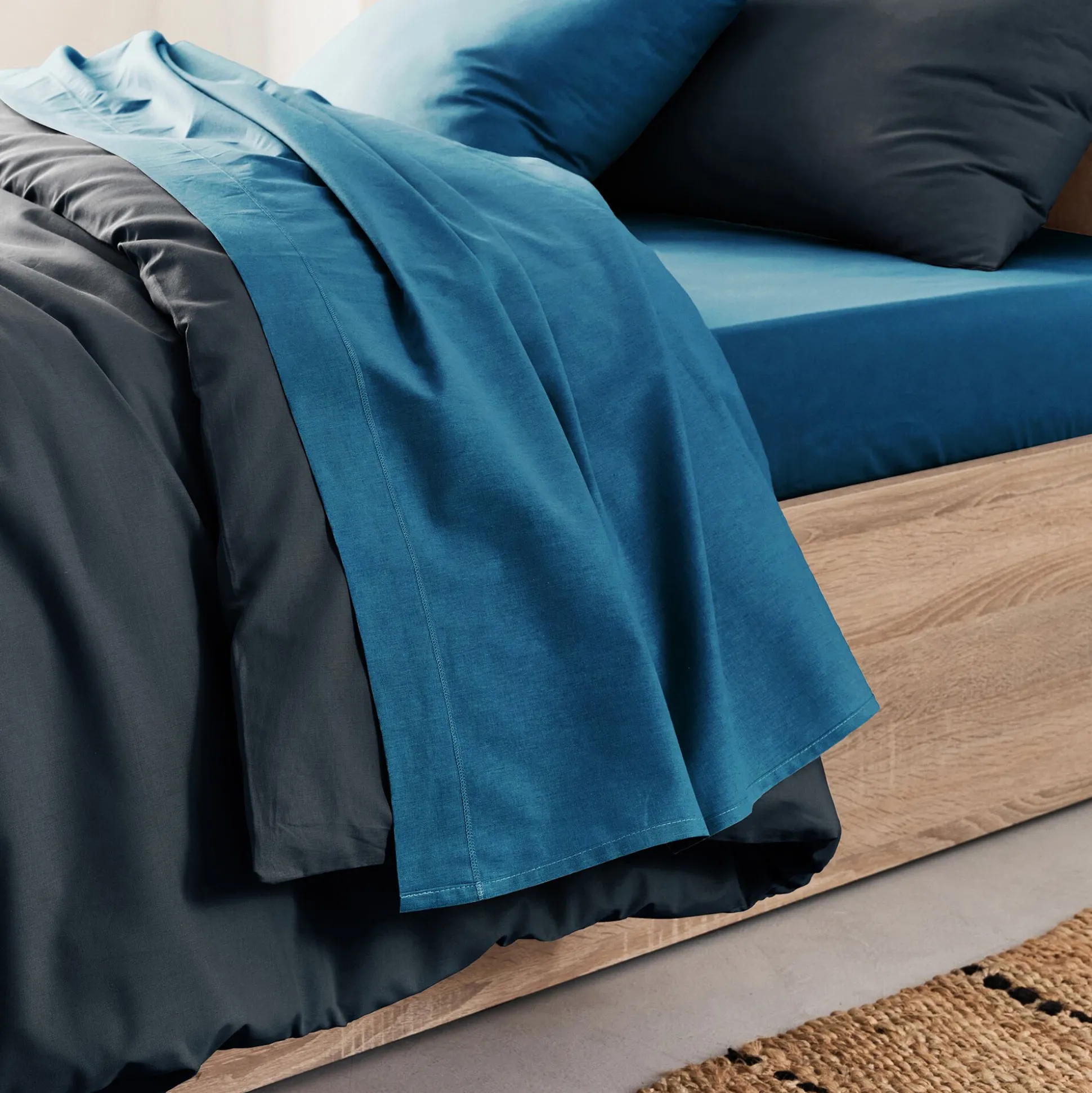 Drap plat en coton 180x300cm - bleu figuerolles