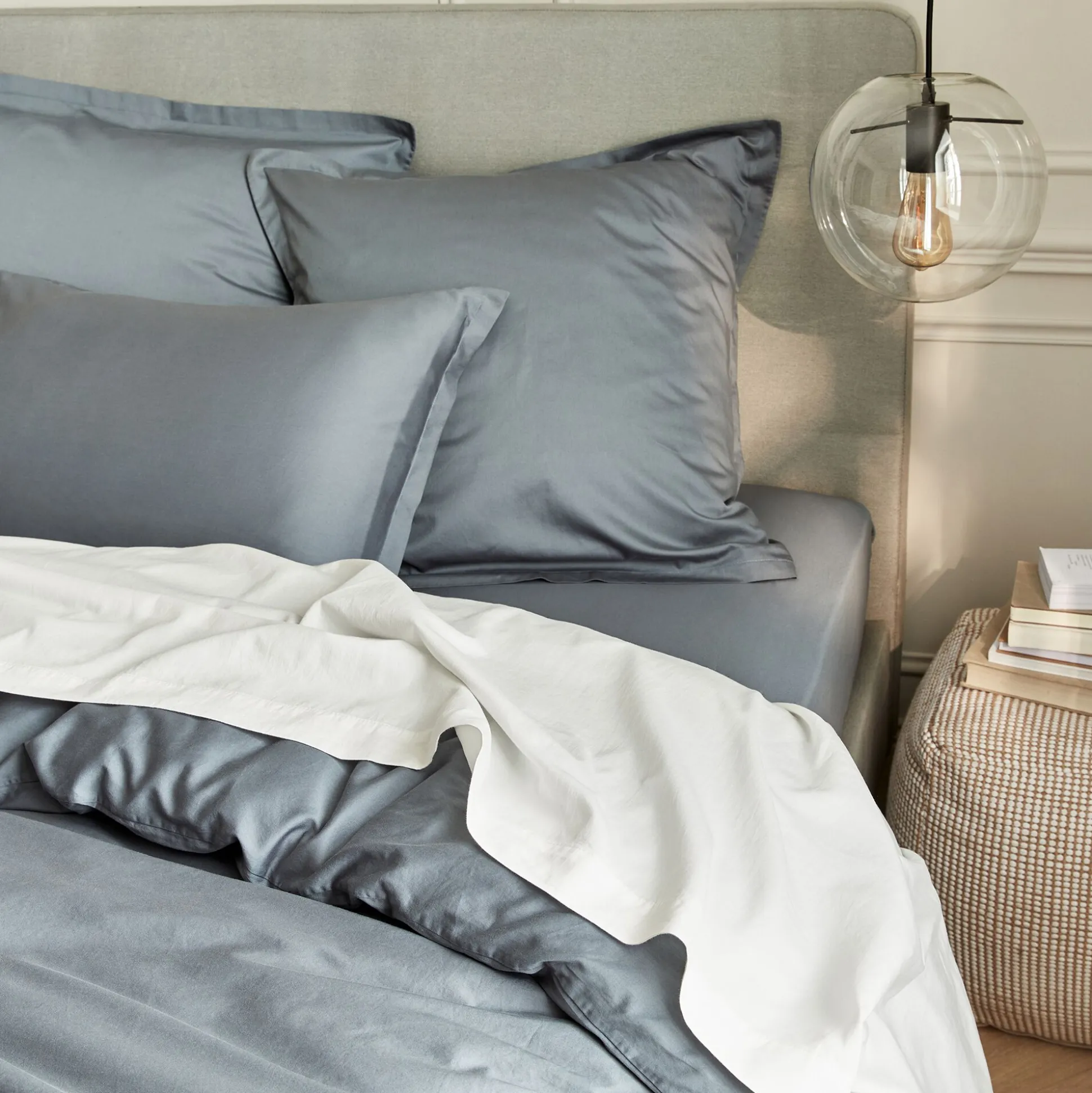 Drap plat en satin lavé 270x300cm - blanc ventoux