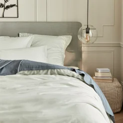 Drap plat en satin lavé 270x300cm - bleu orage