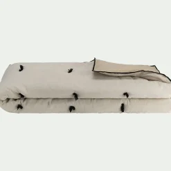 Édredon en lin et coton 100x180cm piquage pompons double faces - blanc écru