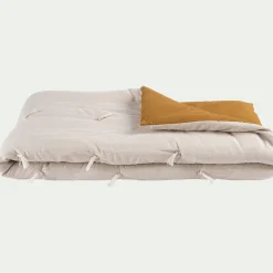 Édredon en lin et coton 100x180cm piquage pompons double faces - jaune alep