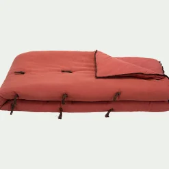 Édredon en lin et coton 100x180cm piquage pompons - rouge arcilla
