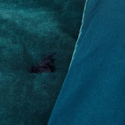 Édredon en velours de coton 100x180cm piquage pompons - bleu