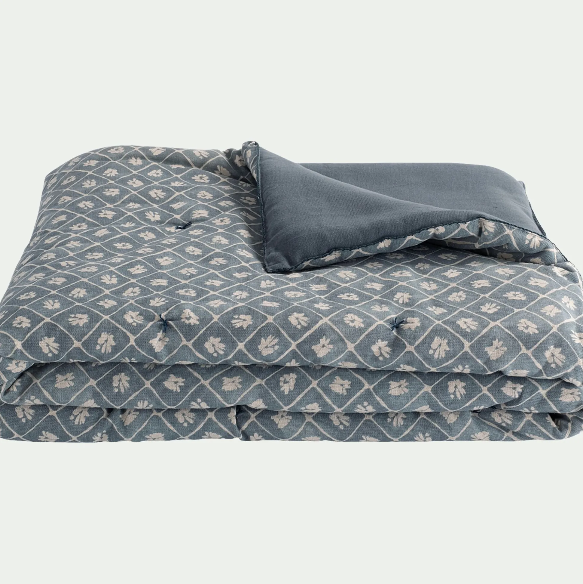 Édredon finition croquet en coton 100x180cm - bleu