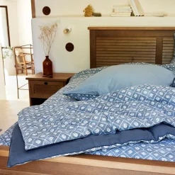 Édredon finition croquet en coton 100x180cm - bleu