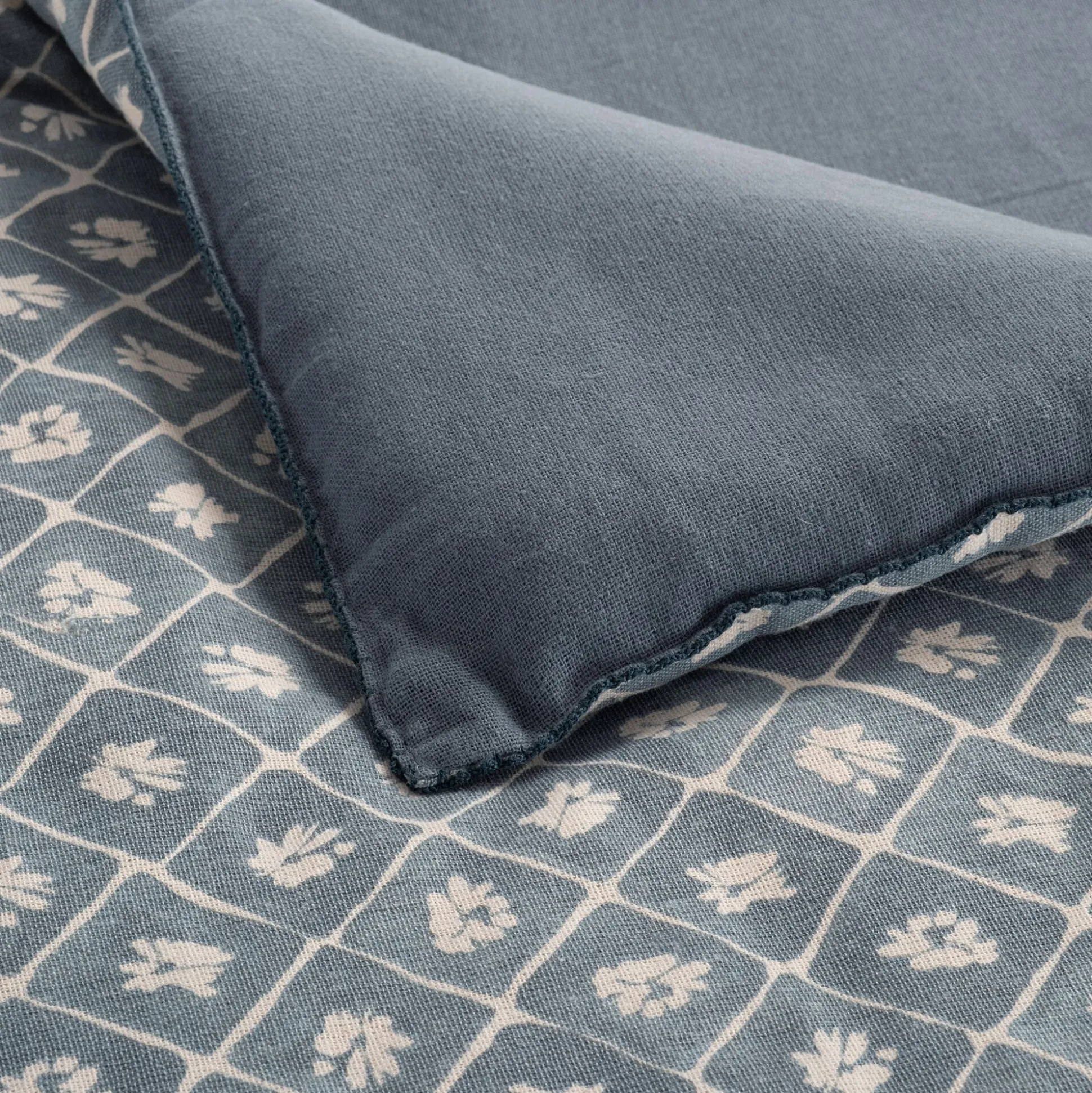 Édredon finition croquet en coton 100x180cm - bleu