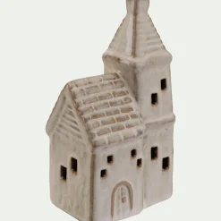 Eglise décorative à poser lumineuse en porcelaine - beige