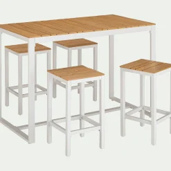 Ensemble table haute de jardin et 4 tabourets - bois clair