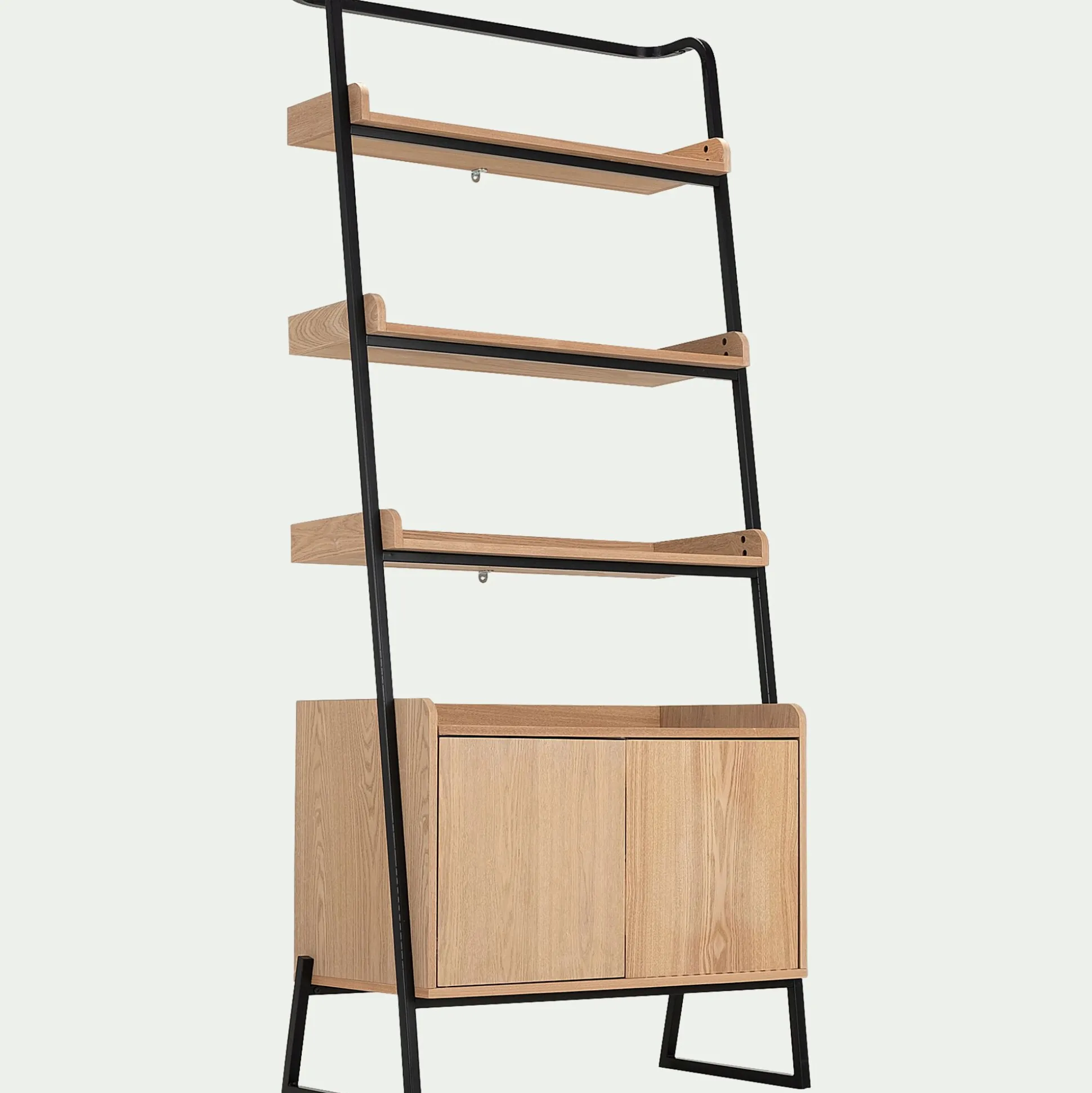 Etagère 3 tablettes et caisson plaquée frêne et métal noir - L80cm