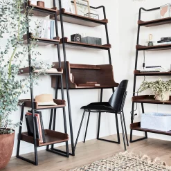 Etagère 5 tablettes plaquée noyer et métal noir L40cm - bois foncé