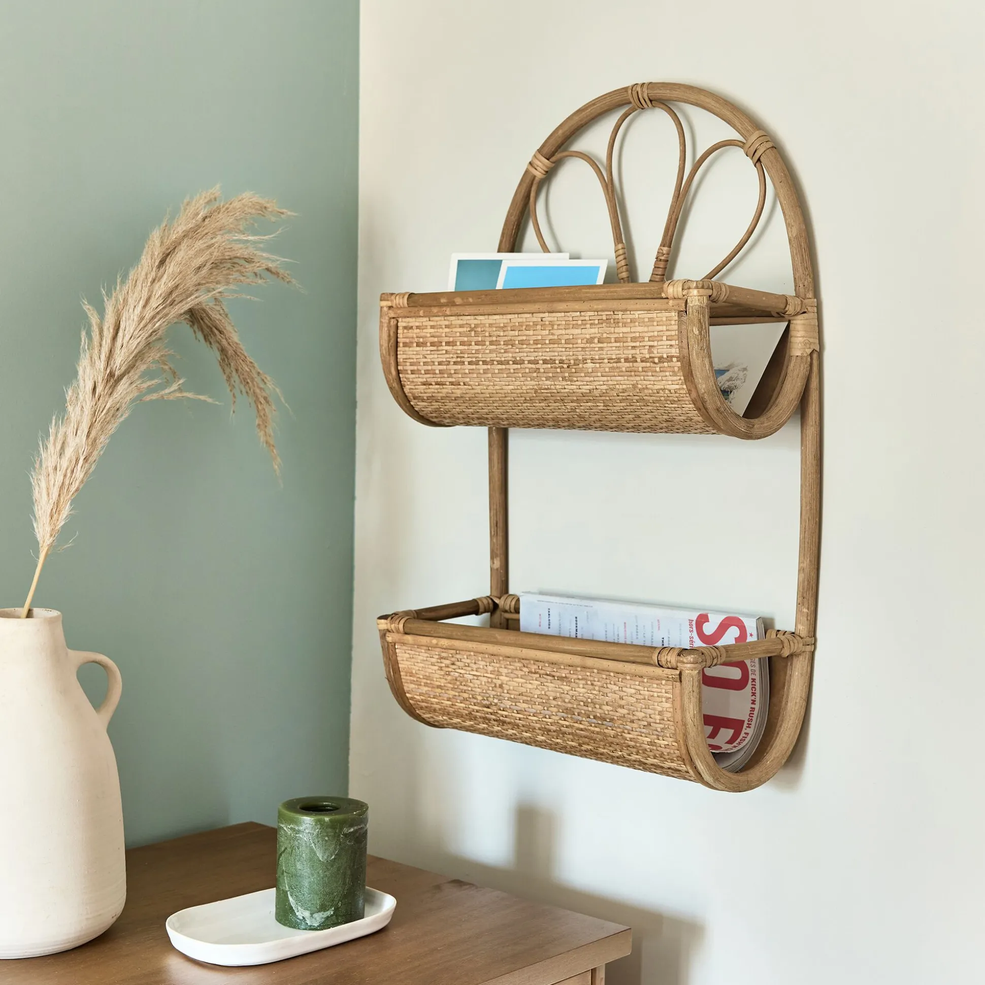 Etagère murale en rotin - naturel L40,5xl16,5xH63cm
