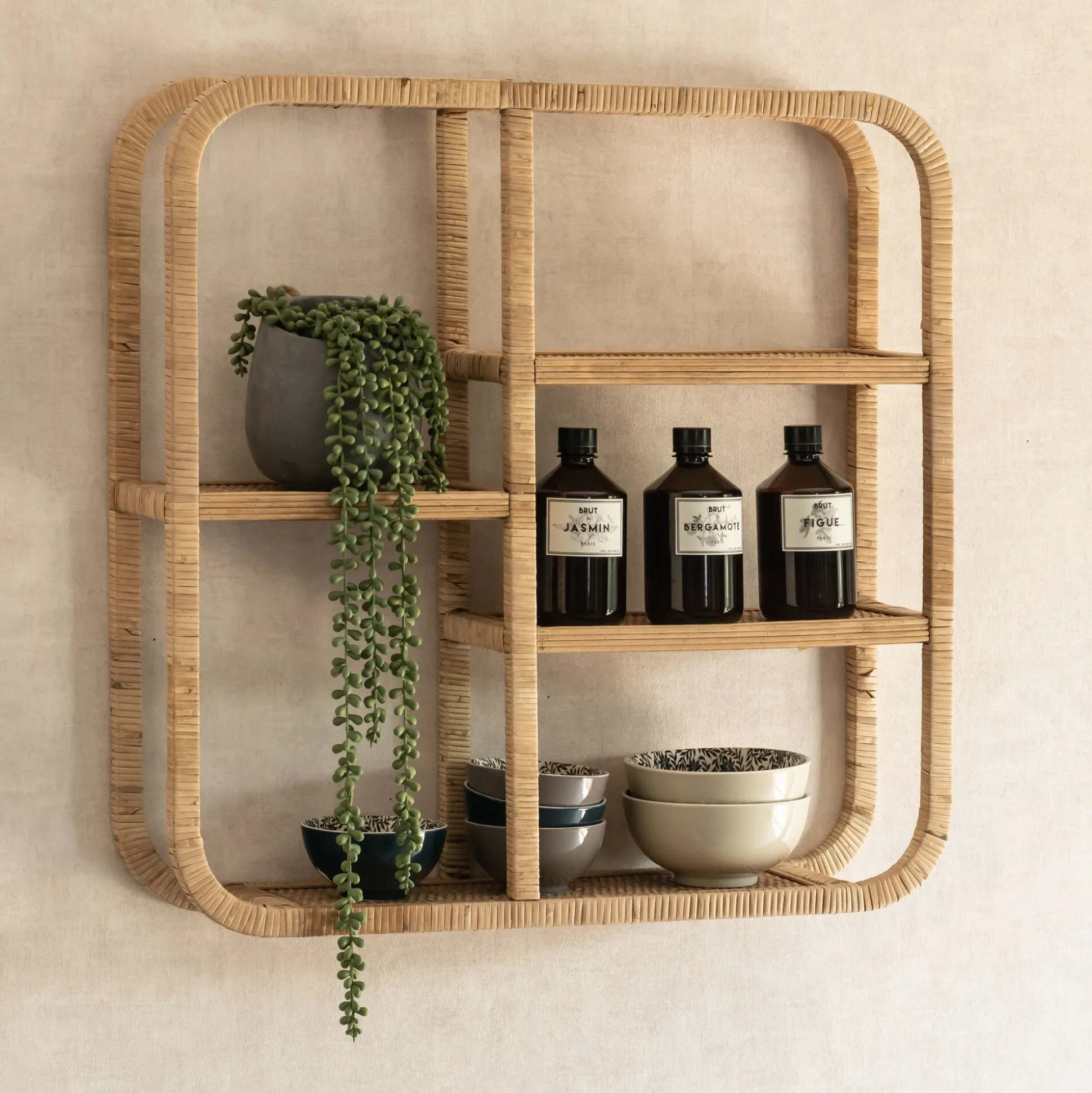 Etagère murale en rotin - naturel 65x65cm