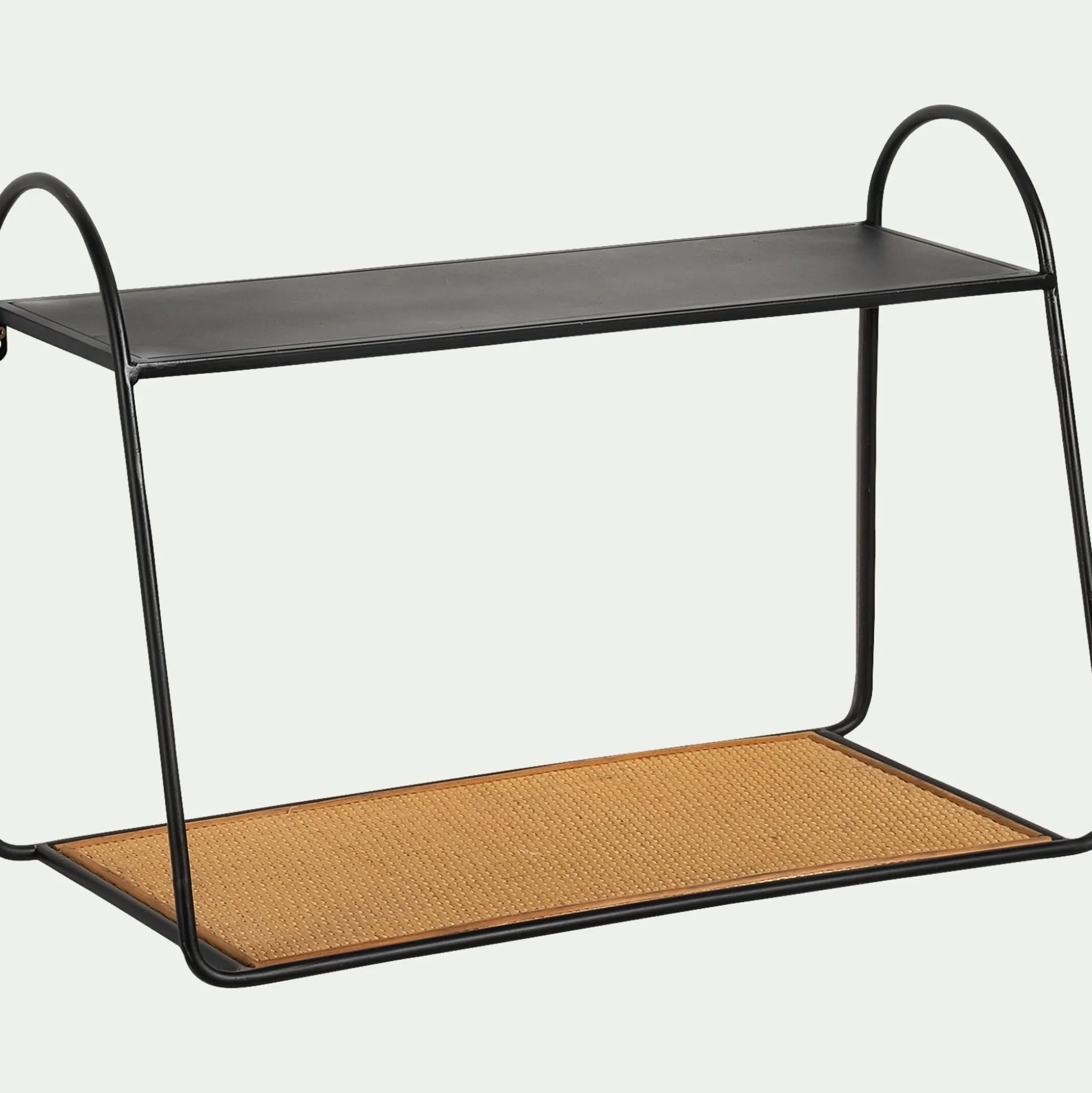 Etagère murale en rotin et métal - noir L63,5xl28xH43cm