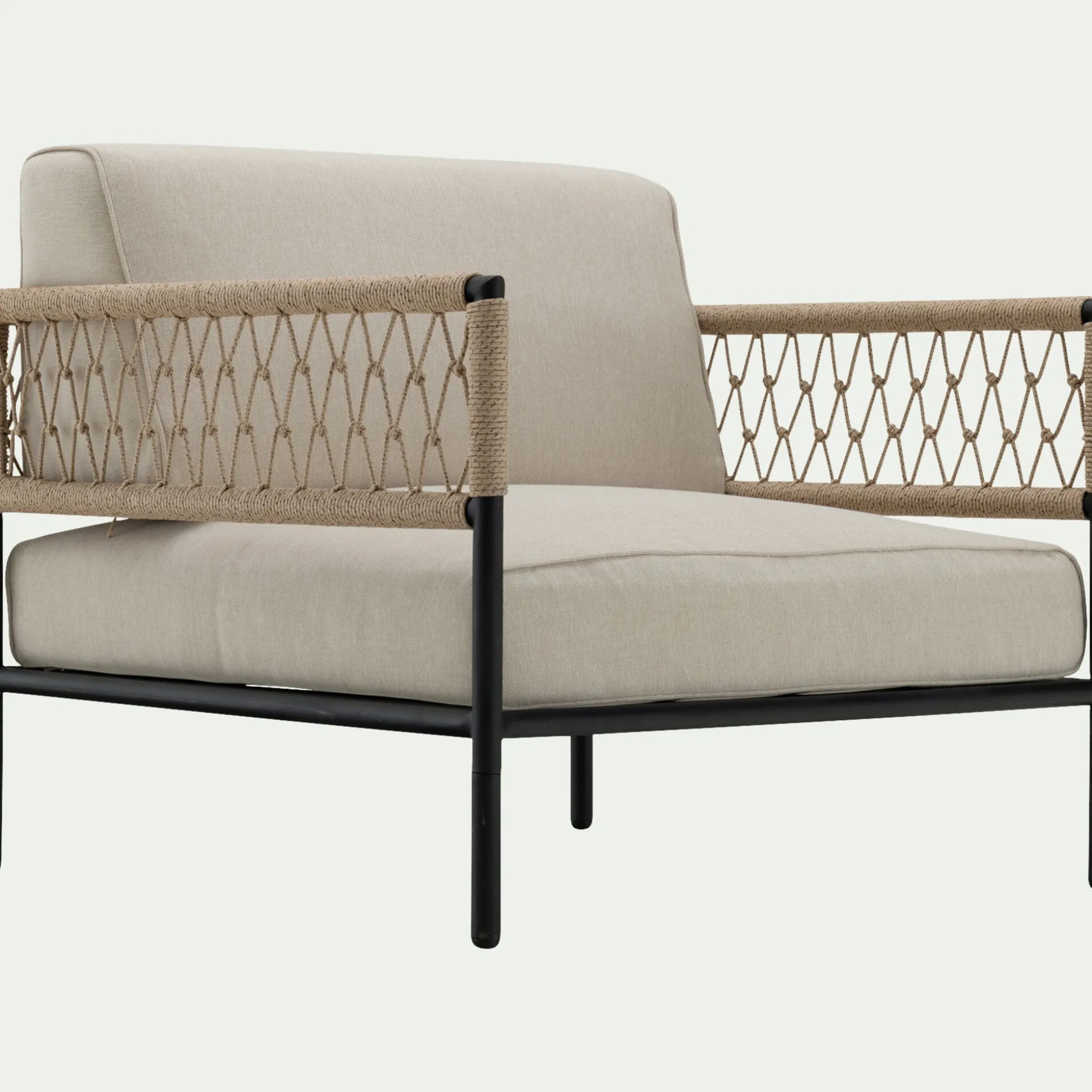 Fauteuil de jardin en acier et corde - beige