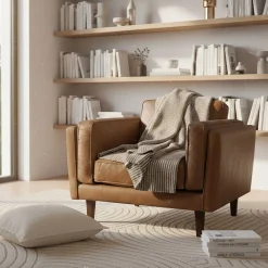 Fauteuil en cuir de vachette - marron