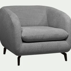 Fauteuil en tissu tramé piétement noir - gris ardoise