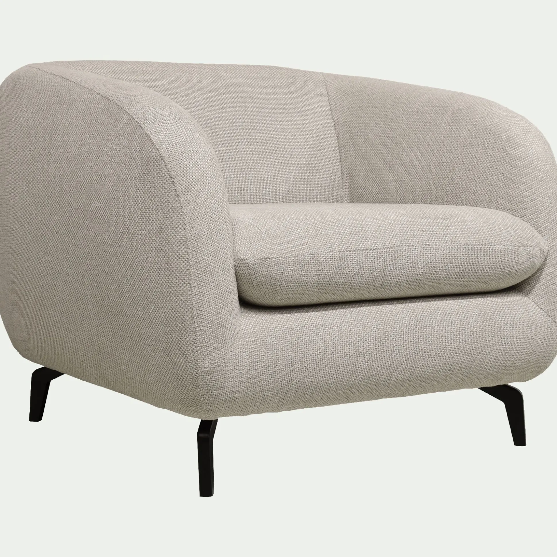 Fauteuil en tissu tramé piétement noir - beige roucas