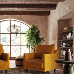 Fauteuil en tissu velvet - jaune argan