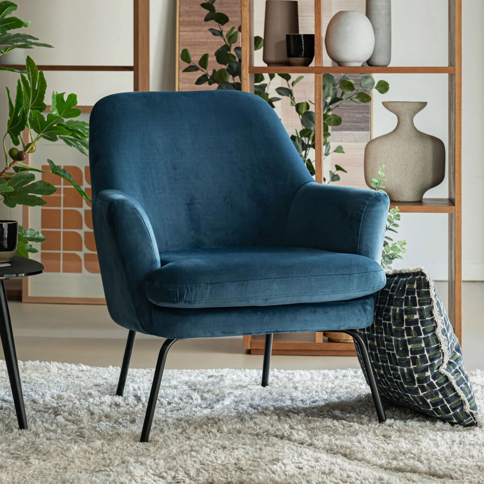 Fauteuil en velours - bleu myrte