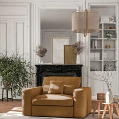 Fauteuil fixe en tissu chenille - jaune argan