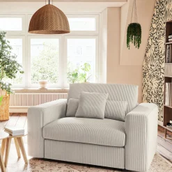 Fauteuil fixe en velours côtelé - beige roucas