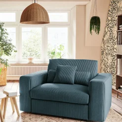 Fauteuil fixe en velours côtelé - bleu