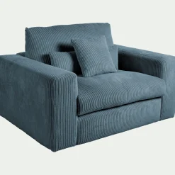 Fauteuil fixe en velours côtelé - bleu